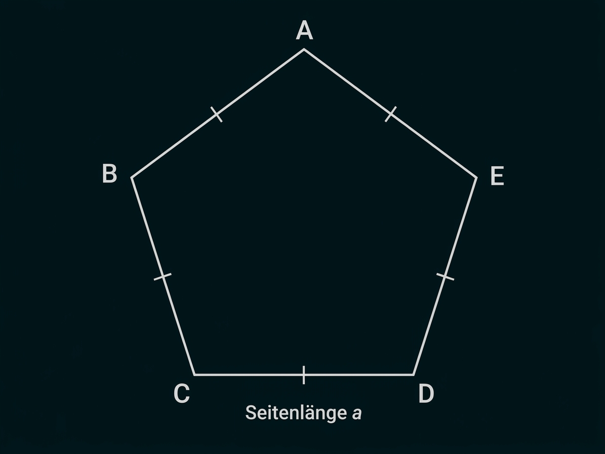 Fünfeck mit gleich langen Seiten und den Punkten A, B, C, D und E.